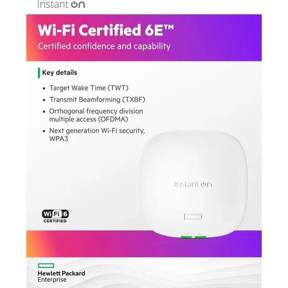 HPE Networking Instant Tri-Band 6E Indoor Wireless Access Point, 12V - 2500 Mbps - Picture 4 of 4